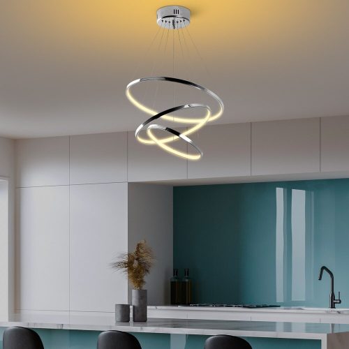 Elegáns krómcsillár, fém test, 50 cm szélesség x 80 cm magasság | SMD LED 28W 3000K | Stílusos világítás a modern lakberendezéshez, IP20 besorolású, tökéletes nappaliba és étkezőbe