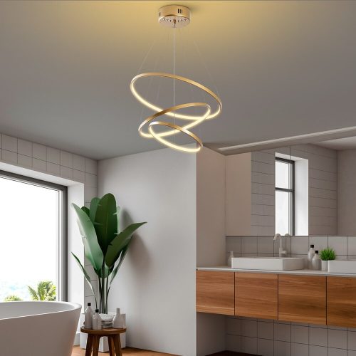Elegáns arany csillár, fém test, 50 cm szélesség x 80 cm magasság x 50 cm mélység | SMD LED 28W 3000K | Stílusos világítótest a modern lakberendezéshez, IP20 besorolású, tökéletes nappaliba és étkezőbe