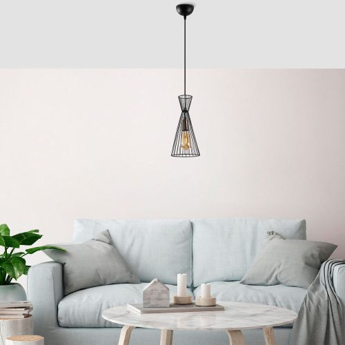 Ipari csillár fém testtel, fekete és antik felülettel, 15 x 15 x 125 cm | Állítható magasságú, E27 aljzat (max. 40 W), IP20 | Tökéletes modern lakberendezéshez és egyedi világítási megoldásokhoz