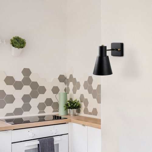 Modern fekete fali lámpa, MDF ház, 60 x 12 x 33 cm, E27 aljzat (max. 40 W), IP20, dugaszolható, lézerrel vágott kivitel, stílusos és funkcionális világítás bármilyen helyre