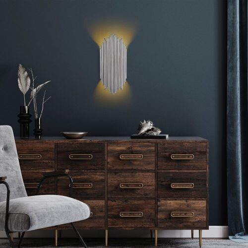 Modern fekete fali lámpa, MDF ház, 60 x 12 x 33 cm, E27 aljzat (max. 40 W), IP20, dugaszolható, lézerrel vágott kivitel, stílusos és funkcionális világítás bármilyen helyre