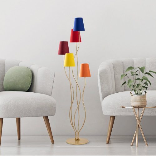 Modern állólámpa fém házzal és szövet sapkával, 44 x 44 x 160 cm | 5 x E14 aljzat (max. 40 W) | Stílusos dizájn otthoni és irodai használatra, 200 cm-es kábel, IP20 besorolás, tökéletes kortárs terekbe