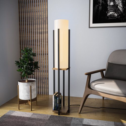 Modern fekete fali lámpa, MDF ház, 60 x 12 x 33 cm, E27 aljzat (max. 40 W), IP20, dugaszolható, lézerrel vágott kivitel, stílusos és funkcionális világítás bármilyen helyre