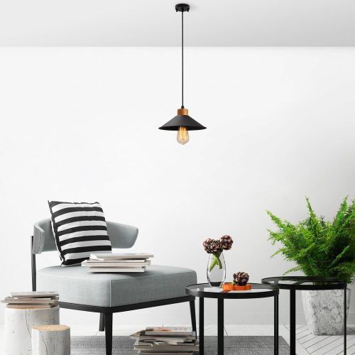 Ipari skandináv csillár, fekete fém test, 32 x 32 cm, magasság 78 cm, E27 aljzat Max. 40W, 90 cm Kábel | Stílusos világítás modern terekbe