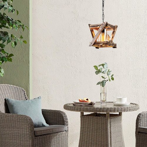 Elegáns csillár gyertyán testtel, 25 x 25 cm, Magasság 73 cm, 40 cm Kábel | E27 Socket Max 40W | Stílusos fekete és fa kivitel | Tökéletes modern és rusztikus lakberendezéshez
