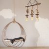 Elegáns fa csillár fém sapkával, 63 x 11 cm, magasság 75 cm, 3 x E27 Max 40W, fekete és fa kivitel | Modern rusztikus design, tökéletes nappaliba, étkezőbe és bejárati világításba