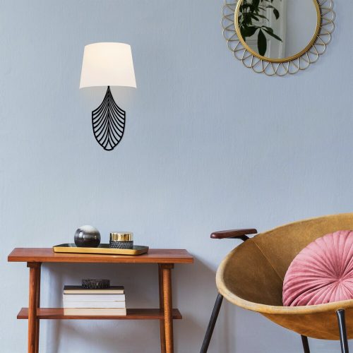 Modern fekete fali lámpa, MDF ház, 60 x 12 x 33 cm, E27 aljzat (max. 40 W), IP20, dugaszolható, lézerrel vágott kivitel, stílusos és funkcionális világítás bármilyen helyre