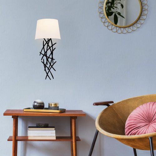 Modern fekete fali lámpa, MDF ház, 60 x 12 x 33 cm, E27 aljzat (max. 40 W), IP20, dugaszolható, lézerrel vágott kivitel, stílusos és funkcionális világítás bármilyen helyre