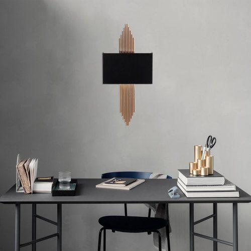 Modern fekete fali lámpa, MDF ház, 60 x 12 x 33 cm, E27 aljzat (max. 40 W), IP20, dugaszolható, lézerrel vágott kivitel, stílusos és funkcionális világítás bármilyen helyre