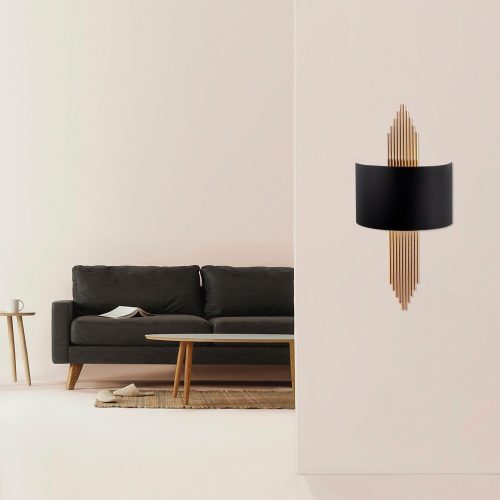 Modern fekete fali lámpa, MDF ház, 60 x 12 x 33 cm, E27 aljzat (max. 40 W), IP20, dugaszolható, lézerrel vágott kivitel, stílusos és funkcionális világítás bármilyen helyre