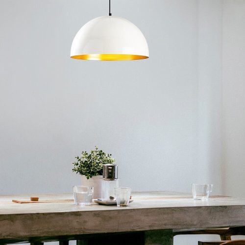 Skandináv csillár, fehér fém test, 40 x 40 cm, magasság 116 cm, 90 cm kábel, E27 aljzat max 40 W, elegáns és modern dizájn otthoni dekorációhoz, IP20 besorolás, tökéletes nappaliba és étkezőbe