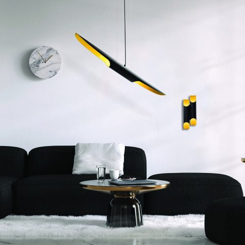 Elegáns fekete csillár, fém test, 100 x 8 cm, magasság: 104 cm | Állítható magasságú, 2 x E14 Max 40W | Glam skandináv dizájn modern terekhez