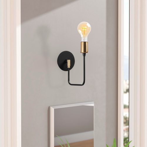 Ipari fali lámpa, fekete és vintage, 17 x 25 cm, magasság 36 cm | Fém ház, E27 Socket Max 40W | Stílusos világítás modern terekbe