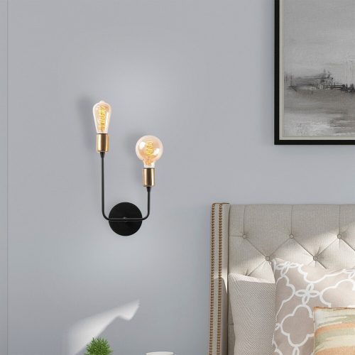 Ipari fali lámpa, fekete és vintage, 17 x 25 cm, magasság 36 cm | Fém ház, E27 Socket Max 40W | Stílusos világítás modern terekbe