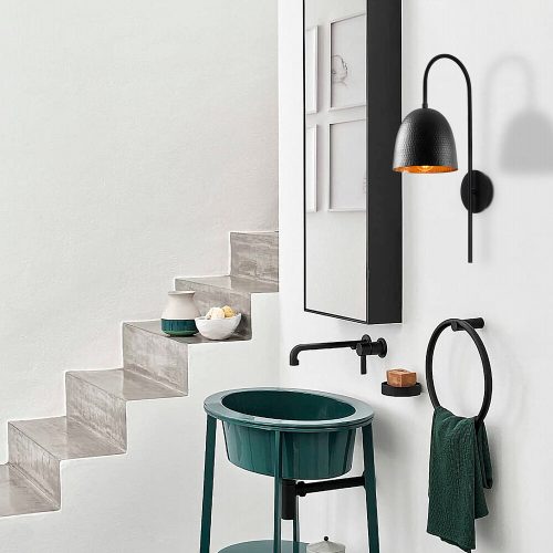 Modern fali lámpa, fekete fém ház, 16 x 24 cm, magasság 57 cm, E27 foglalat, IP20 | Stílusos skandináv design otthoni és irodai világításhoz