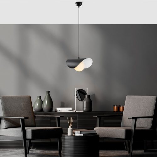 Ipari skandináv csillár, fekete fém test, 32 x 32 cm, magasság 78 cm, E27 aljzat Max. 40W, 90 cm Kábel | Stílusos világítás modern terekbe