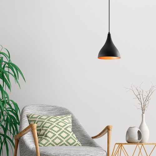 Modern fekete csillár, 22 cm átmérő, 122 cm magasság | Vastest, E27 aljzat, 40W Max | Stílusos ipari és skandináv dizájn otthoni dekorációhoz