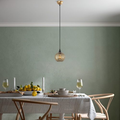 Elegáns arany csillár, állítható magasság 35-115 cm, fém ház, Ø17 cm, E27 aljzat (max. 40 W), stílusos világítás modern terekbe, IP20 besorolás