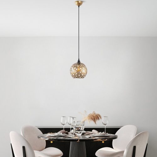 Elegáns arany csillár, állítható magasság 39-119 cm, fém ház, Ø25 cm, E27 aljzat (max. 40 W), stílusos világítás modern terekbe, IP20 besorolás