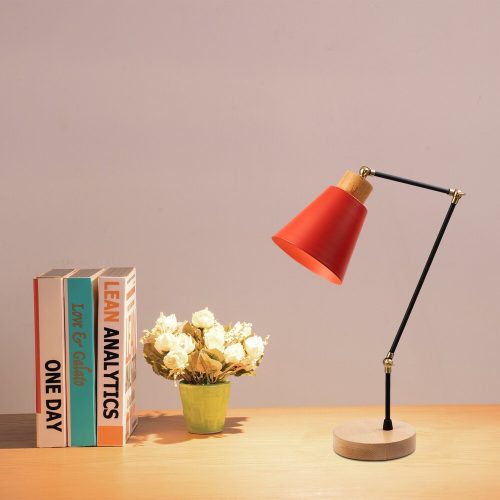 Modern piros asztali lámpa, vastest gyertyántalppal, 52 cm magas, E27 foglalat, 40W Max, 200 cm kábel | Stílusos és funkcionális világítás otthoni dekorációhoz