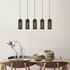 Modern ipari csillár, fekete és bronz, 80 x 10 cm, magasság 116 cm, állítható, 5 x E27 Max 40 W, stílusos világítás otthoni és irodai használatra