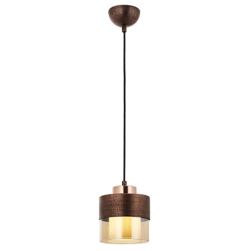 Modern réz csillár, 70 cm magasság, 15 cm átmérő, fém ház üveg kupakkal, E27 aljzat Max 40W | Stílusos ipari és skandináv dizájn