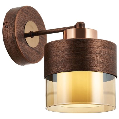 Modern ipari fali lámpa, réz kivitelben, 23 cm magas | Fém ház, üvegkupak, E27 aljzat Max 40W | Stílusos világítás otthoni és irodai dekorációhoz