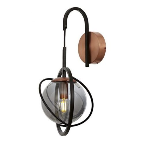 Ipari fali lámpa, fekete és réz, 42 cm magasság, 22 cm szélesség, 24 cm mélység | Fém ház, E14 aljzat, max 40W | Stílusos világítás modern terekbe