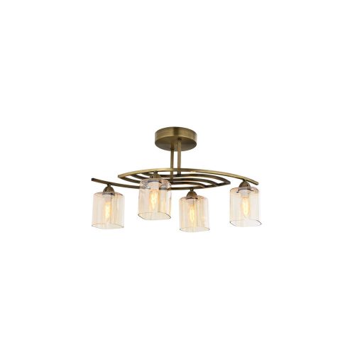 Elegáns ipari csillár, régies rézbevonat, 63 x 30 cm | Fém ház, üvegkupak, 4 x E14 aljzat, IP20 | Tökéletes modern Glam terekbe