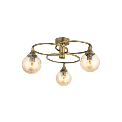 Elegáns rézcsillár, 31 cm hosszúság, 60 cm átmérő | Fém ház, üveg kupak, 3 x E27 Max 6W | Modern Glam Design stílusos belső terekhez