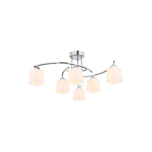 Modern króm csillár, 32 cm hosszúság, 51 cm átmérő | Fém ház, üveg kupak, 6 x E14 Max 4W | Elegáns skandináv dizájn a stílusos belső terekhez