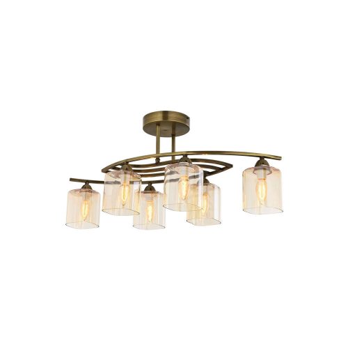 Elegáns ipari csillár, régies rézbevonat, 75 x 30 cm | Fém ház, üvegkupak, 6 x E14 aljzat, IP20 | Tökéletes modern Glam terekbe