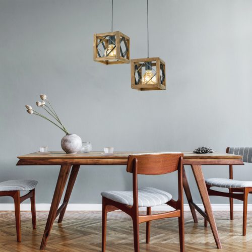 Elegáns csillár, állítható magasságú 70 cm, dió és fekete, 30 cm átmérőjű | 100% gyertyán és fém | Modern rusztikus dizájn otthoni dekorációhoz