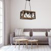 Elegáns rusztikus csillár, 100% gyertyán és fém, állítható magasság 70 cm, 45 x 25 cm, E27 Max 40W, dió és fekete | Modern terekbe tökéletes