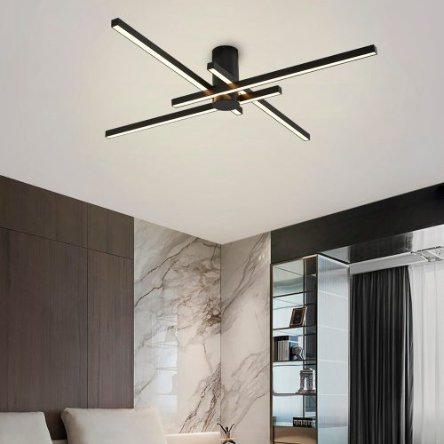 Elegáns fekete csillár, fém test akril sapkával, 9x9x18 cm | 42W LED, 3000K, 4200Lm | Modern világítás otthoni és irodai dekorációhoz