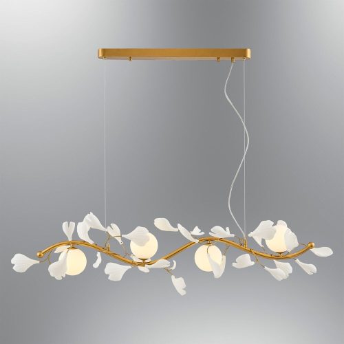 Elegáns arany-fehér csillár, fém test opálüveg sapkával, 115 x 32 x 12 cm | 4 x 5W G9 aljzatok | Tökéletes modern lakóterekbe