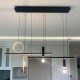 Elegáns fekete-arany csillár, 115 cm széles, 120 cm magas | Fém ház, akril, 65W LED, 3000K, összeszerelt | Tökéletes modern lakóterekbe