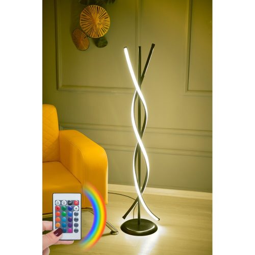 Modern állólámpa távirányítóval, 100% alumínium, 125 cm magasság, 16 szín és 4 mód, A+ energia besorolás, 250 cm vezeték, stílusos és funkcionális világítási megoldás