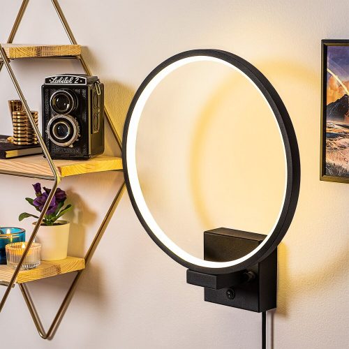 Stílusos fekete falilámpa, fém ház, 30x36x9 cm | IP20, 12W LED 3000K, 200 cm Kábel | Modern design otthoni és irodai világításhoz