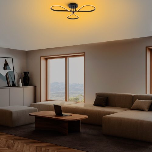 Elegáns fekete csillár, fém test, 68 cm szélesség, 14 cm magasság | SMD LED 3 x 11W 3000K | Stílusos világítás a modern lakberendezéshez
