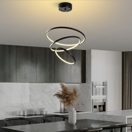 Elegáns fekete csillár, fém test, 50 cm szélesség x 80 cm magasság | SMD LED 28W 3000K | Stílusos világítás a modern lakberendezéshez és hangulathoz