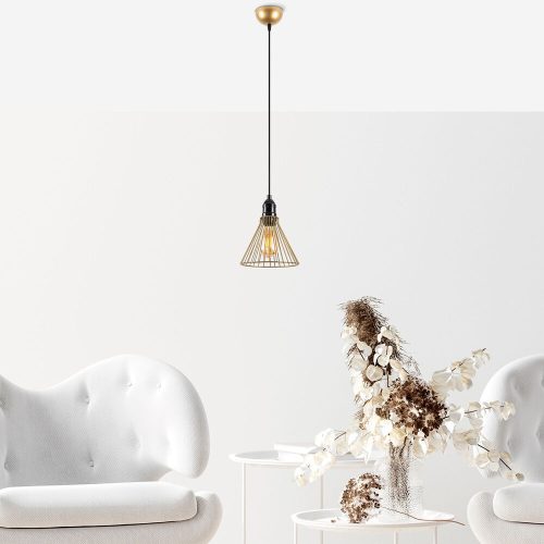 Elbűvölő fényes arany csillár, fém test, állítható magasság, 20 x 20 x 124 cm | E27 aljzat, max 40W | Elegáns világítás modern terekbe, IP20