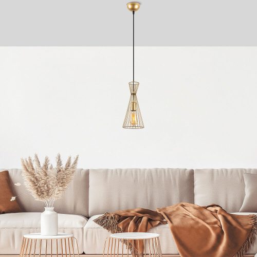 Elegáns fényes arany csillár, fém test, állítható magasságú, 15 x 15 x 125 cm | E27 aljzat, max 40W | Modern Glam Design otthoni és irodai használatra