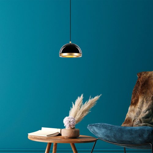 Elegáns fekete-arany csillár, fém test, 20x20x21 cm, 111 cm-ig állítható magasság, E27 aljzat, modern Glam dizájn otthoni és irodai használatra