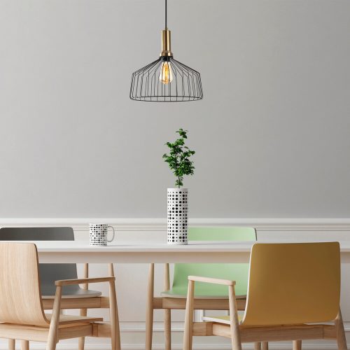 Modern ipari csillár, fekete és antik felület, 34x34 cm, állítható magasságú 44-134 cm, E27 foglalat, stílusos fém dizájn elbűvölő terekhez