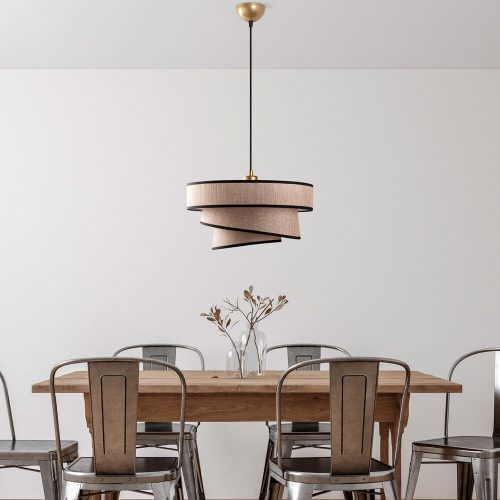 Elegáns világosbarna csillár, állítható magasságú 30-120 cm, fém test, szövet sapka, Ø40/32/22 | Tökéletes modern lakóterekhez, stílusos és funkcionális kialakításhoz