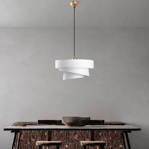Elegáns, állítható csillár, fém test szövet sapkával, fehér kivitel, 30-120 cm magas, Ø40/32/22 sapkák, tökéletes modern lakóterekhez, IP20