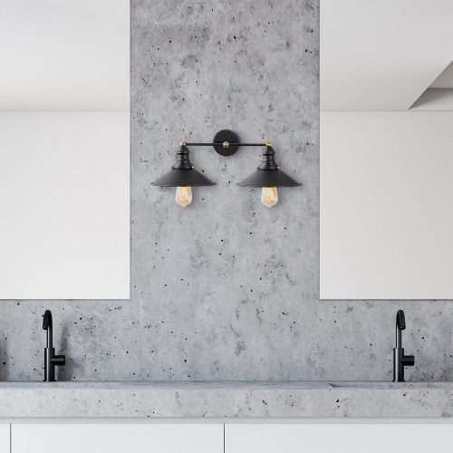 Modern fali lámpa, fekete-arany, 55 x 27 x 20 cm | Fém ház, IP20, 2 x E27 Max 40W | Stílusos ipari és skandináv dizájn otthoni dekorációhoz