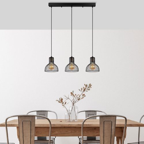 Ipari csillár, fekete és antik kivitel, 70 x 17 x 114 cm | Fém ház, állítható magasság, 3 x E27 aljzat, tökéletes modern terekbe