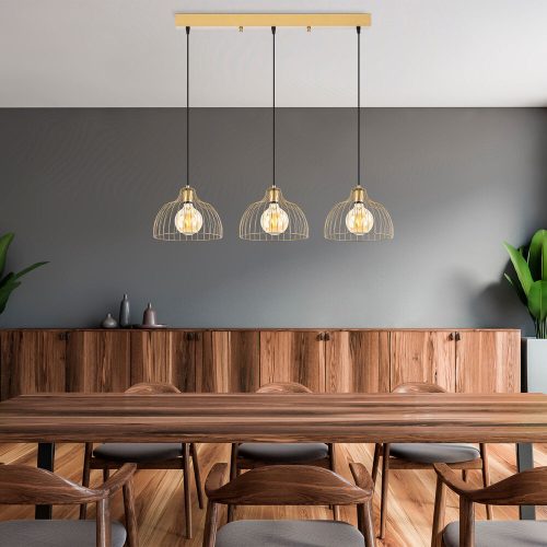 Elegáns fényes arany csillár, fém test, állítható magasságú, 101 x 28 x 126 cm | 3 x E27 Max 40W | Modern Glam Design otthoni és irodai használatra